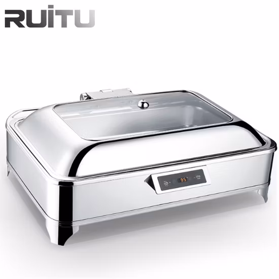 Five Star Guangzhou Hotel Supplies Küchenausstattung 6L Roll Top Gold Catering Buffet Chafing Dish Speisewärmer Geschirrset Luxus-Hotel- und Restaurantbedarf